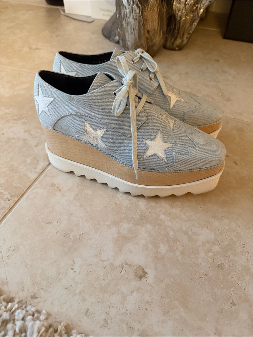 Stella McCartney Light Blue Star Appliqué Platform Oxfords